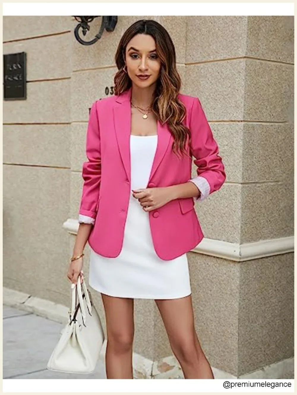 Women's Business Casual Two-Button Blazer with Notch Lapel & Padded Shoulders
